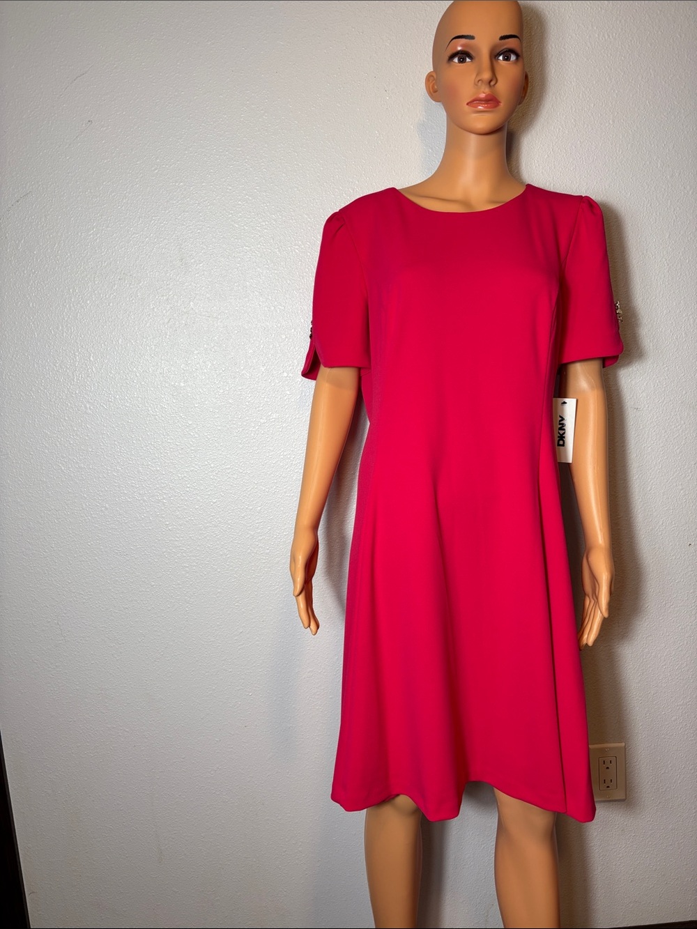 DKNY Fuchsia Short-Sleeve Midi A-Line Dress - Picture 4 of 12